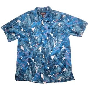 Cooke Street Mens XL Hawaiian Shirt Blue Pink Tropical Banana Leaf Cotton Aloha